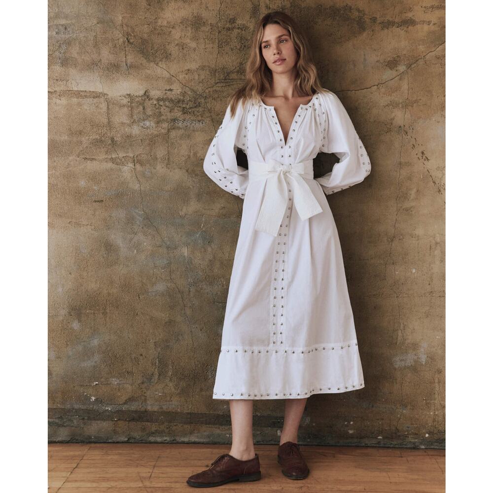 The Great The Bodega Midi Dress with Studs in White 0 XS